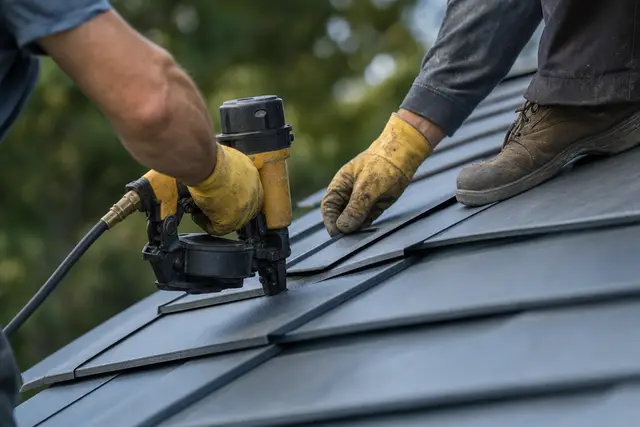 Technician installing a gutter system