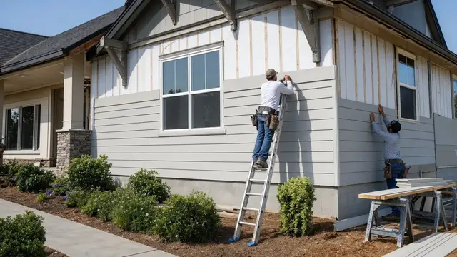 Crew at work on a gutters & downspouts job